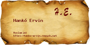 Hankó Ervin névjegykártya